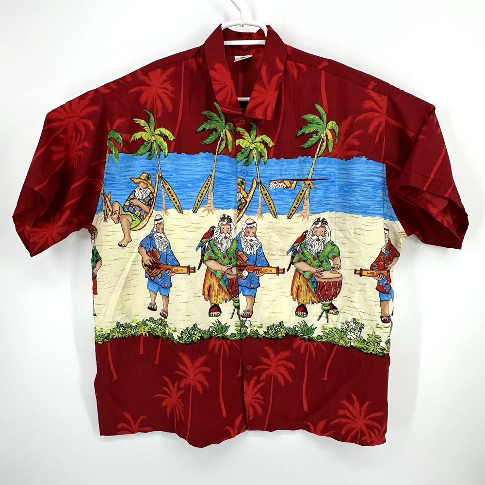 Barefoot Attitude Hawaiian Mens Shirt Size XL Christmas Santa Tropical Party